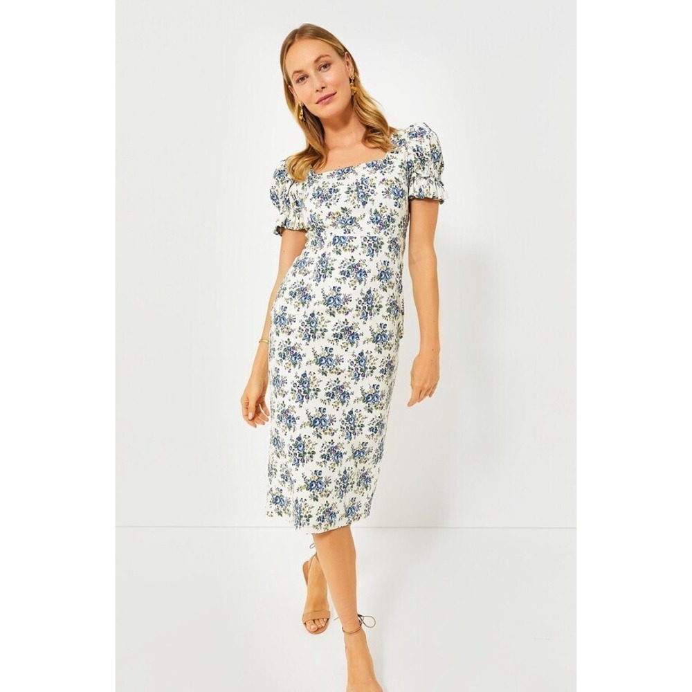 Hyacinth House Tuckernuck Ivory Floral Esther Midi Dress S RS1021D Puff Sleeve